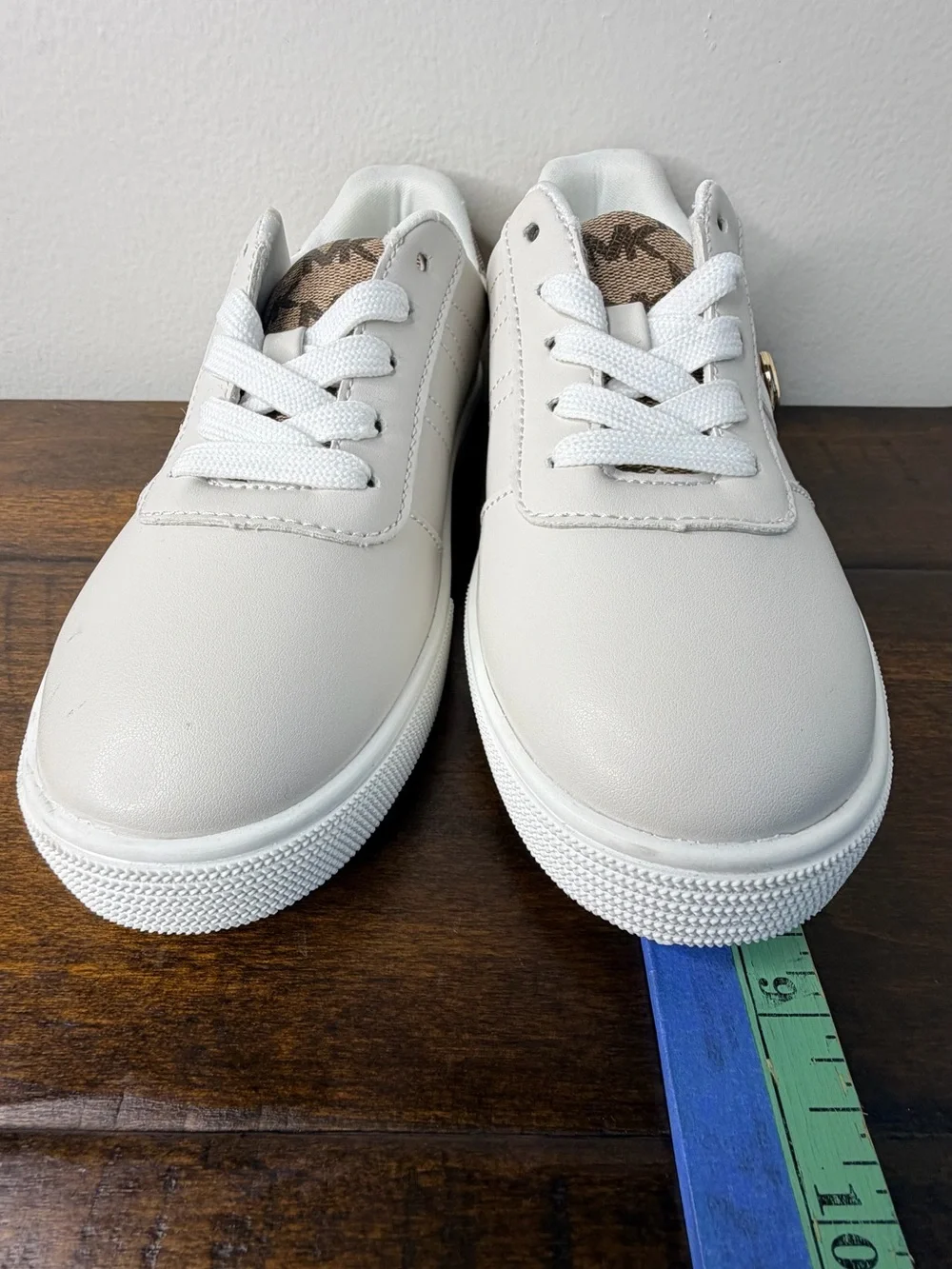 Michael Kors beige  Kids Sneakers with Brown MK Monogram Tongue size 1